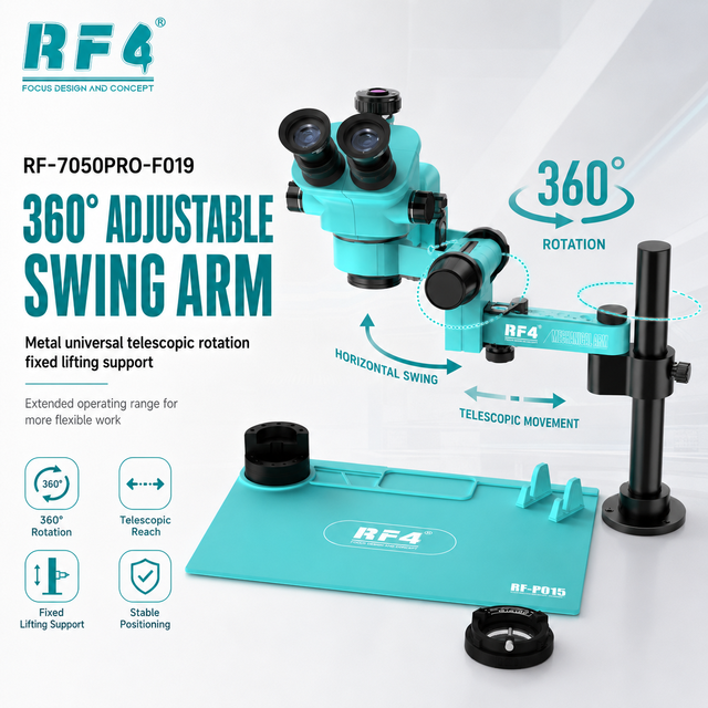 Rf4 7050pro-fo19 Mobile Electron Trinocular Microscope 360° Rotatable With Silicone Pad for Phone Repair & Engineering