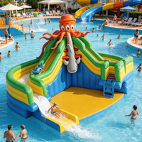 Toboggan aquatique gonflable multi-voies en PVC, motif dessin animé pieuvre grenouille, commercial, pour piscine et aire de jeux