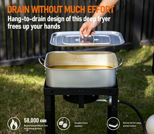 เครื่องทอดปลาแบบกลางแจ้ง 58,000 BTU พร้อมตะกร้าและฝาปิด ขนาด 18 ควอร์ต หม้อ<span class=keywords><strong>ทอด</strong></span>แก๊สโพรเพนพร้อมตะกร้าด้านใน 2 ใบ สำหรับ<span class=keywords><strong>ทอด</strong></span>ปลา ปีกไก่ - Product Image 3