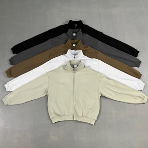 Wholesale Mens Autumn Winter New 410G Stand Collar Zip Cardigan Brushed Warm Streetwear <b>Hoodie</b> Jacket 100% Cotton Solid Custom - Product Image 6