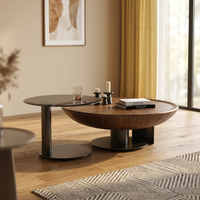 Ensemble de tables basses gigognes rondes en bois, style moderne et minimaliste, avec plateau en verre trempé de luxe, pour salon