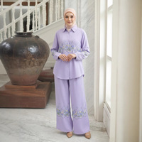 2026 Setelan Dua Potong Abaya Wanita Muslim Lengan Panjang Celana Longgar Kasual Berkualitas Tinggi dengan Kancing Bunga FK258