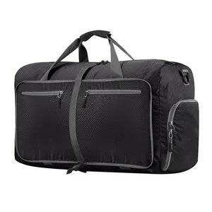 Black Water and Tear Resistant 60L Foldable Travel Nylon duffel bag