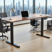 Escritorio de Oficina Moderno y Minimalista con Plataforma Elevadora Eléctrica, Altura Ajustable Inteligente, Madera de Nogal (Rango de 720-1170 mm)