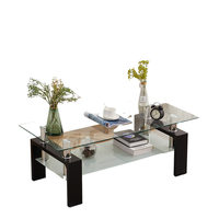Table basse moderne minimaliste en verre trempé, design à double niveau, idéale pour les petits appartements, salons, bureaux et locations.