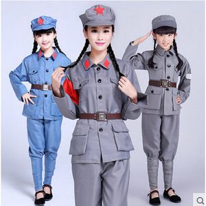 Disfraz Infantil del Ejército Rojo, Uniforme de Algodón Gris Azulado con Gorro de Estrella Roja para Niños y Niñas, Ropa para Actuaciones - Product Image 1