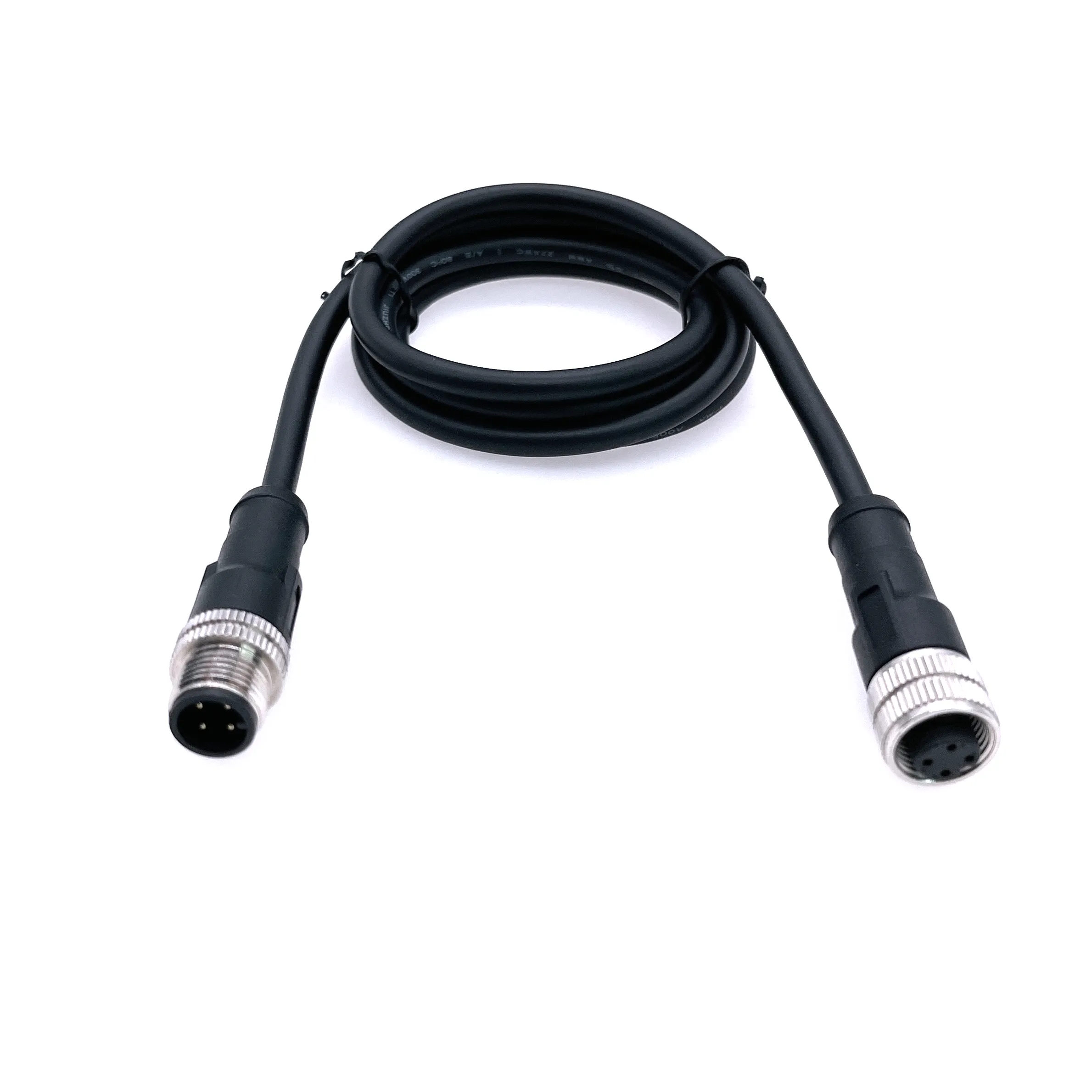M12 female-to-male cable extension, 4-pin shielded and (unshielded) circular waterproof connector to TPU oil-resistant and anti-