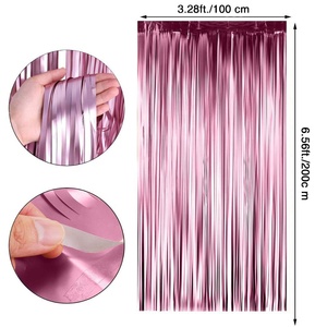 2 Gói Matt Pink Foil Rèm Kim Loại Tinsel <span class=keywords><strong>Backdrop</strong></span> Cửa Fringe Rèm Ảnh Gian Hàng Phông Nền Cho Đám Cưới Sinh Nhật - Product Image 1