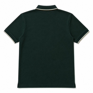เสื้อโปโลผู้ชายสีเขียวเข้ม ผ้าคอตตอนปิเก้ แขนสั้น สีพื้น ลำลอง ผ้าถัก ยับยาก ทรงปกติ - Product Image 2