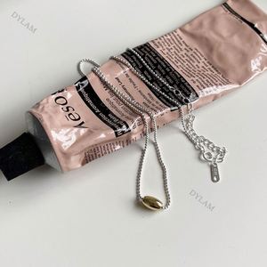 Dylam Trendy Simple Design Ins Style 18k <b>Gold</b> Plated Silver <b>Solid</b> <b>Gold</b> Ball Bead <b>Pendant</b> Necklace for Women - Product Image 5