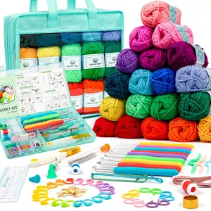 Hot Sale 105 Piece Crochet Kit With Crochet Hooks Yarn Set Beginner Crochet Complete Tools Diy Hand Knitting Sewing Kit