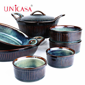 Ensemble de 8 ustensiles de cuisson en céramique grès plateau de cuisson ovale casserole ronde <span class=keywords><strong>avec</strong></span> <span class=keywords><strong>couvercle</strong></span> soupe <span class=keywords><strong>ramequin</strong></span> ust - Product Image 3