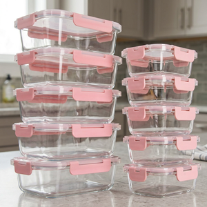 10-Piece Borosilicate Glass Food Storage <b>Container</b> Set Sealing PP <b>Lid</b> 34oz/12oz Capacity Modern Design 5 Color Options Freshness - Product Image 3