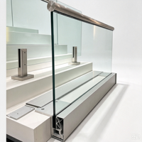 Rampe d'escalier moderne en verre sans cadre HDSAFE HD-L006 en alliage d'aluminium, main courante en U, montage au sol, balustrade intérieure