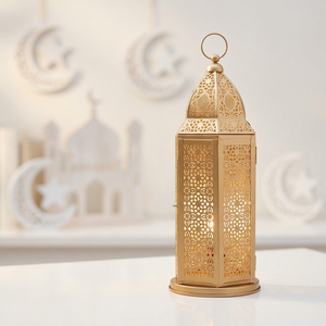 Wholesale Gold Metal <b>Moroccan</b> Candle Lantern with Custom Cutwork for Ramadan Home Tabletop <b>Decoration</b> - Product Image 2