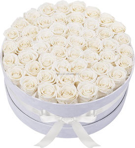 Flores de Boda, Regalos de Cumpleaños para Mujeres, Mamá, <span class=keywords><strong>Esposa</strong></span>, Color Blanco, 50 Piezas de Rosas Naturales Eternas Preservadas en Caja Redonda de Terciopelo - Product Image 1