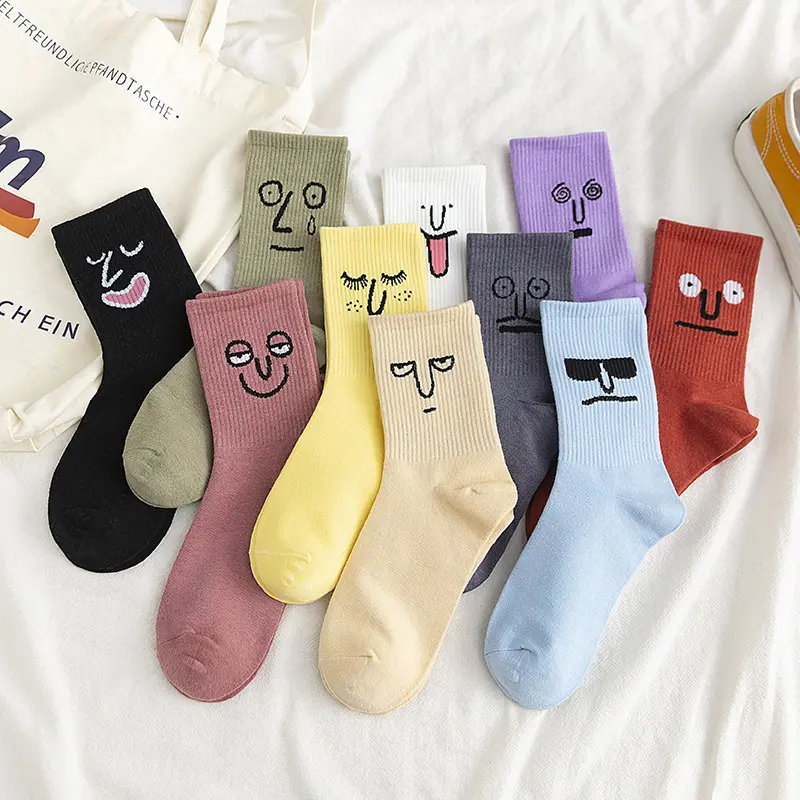 Crazy Funny Emotion Crew Socks Soft Cotton Women's Stockings Expression Personality Colorful Novelty Cute Unisex Fun Socks