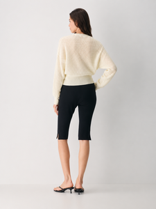 Pull en cachemire personnalisé pour <span class=keywords><strong>femme</strong></span>, couleur ivoire, doux et respirant, <span class=keywords><strong>maille</strong></span> ouverte, col rond, manches ballon amples, ourlet côtelé - Product Image 4