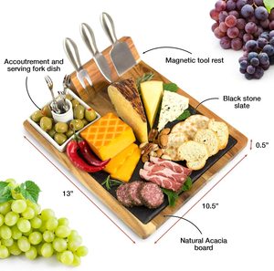 Nouvel ensemble de planches <span class=keywords><strong>à</strong></span> <span class=keywords><strong>fromage</strong></span> en <span class=keywords><strong>ardoise</strong></span> OEM, 10 pièces, comprenant 4 outils <span class=keywords><strong>à</strong></span> <span class=keywords><strong>fromage</strong></span> en acier inoxydable, plateau de service en acacia de qualité supérieure avec planche en <span class=keywords><strong>ardoise</strong></span> - Product Image 4