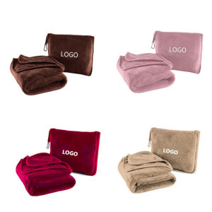 <span class=keywords><strong>Manta</strong></span> de viaje de franela de punto sólido personalizada-<span class=keywords><strong>Manta</strong></span> de almohada de sofá gruesa de lana de viaje de oficina portátil 2 en 1 - Product Image 2