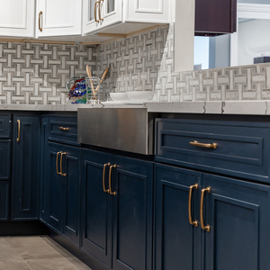 Navy Blue Lacquered Wooden RTA <b>Kitchen</b> Cabinet Set Modern Iris Design Including Hinge Drawer Basket <b>Accessories</b> - Product Image 2