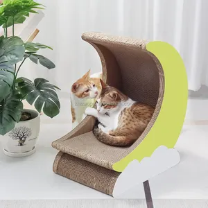 New Design Custom Moon Shape Cat House With Cardboard Scratcher