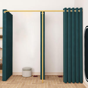 Probador de ropa portátil de metal dorado con cortinas para tienda de ropa y salón de belleza, diseño ampliado - Product Image 3