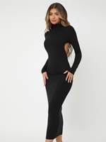 Vente en gros hiver longue robe tricotée pour femmes élégante robe noire tricotée dos nu de haute qualité personnalisée pour femmes