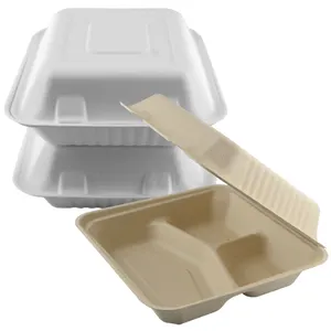 Envase descartável personalizável Louça biodegradável Talheres Açúcar Cana Bagaço Clamshell Food Containers