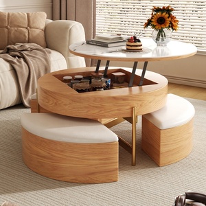 Mid-Century Modern Round <strong>Lift</strong> Tea <strong>Table</strong> Modern Simple Household Small Multi-Functional Rock Plate Storage <strong>Coffee</strong> <strong>Table</strong> - Product Image 5