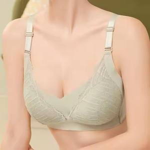 Soutien-gorge de maternité de <span class=keywords><strong>grande</strong></span> <span class=keywords><strong>taille</strong></span> dentelle rassemblement sans anneau en acier boucle avant sous-vêtement d'<span class=keywords><strong>allaitement</strong></span> soutien-gorge anti-affaissement réglable - Product Image 2