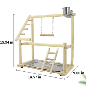 Eco-Friendly Natural Wood Parrot Playstand <strong>Bird</strong> Play Gym Removable Waste Tray Feeder Cups <strong>Bird</strong> Perch Playpen Parakeet <strong>Toy</strong> - Product Image 2
