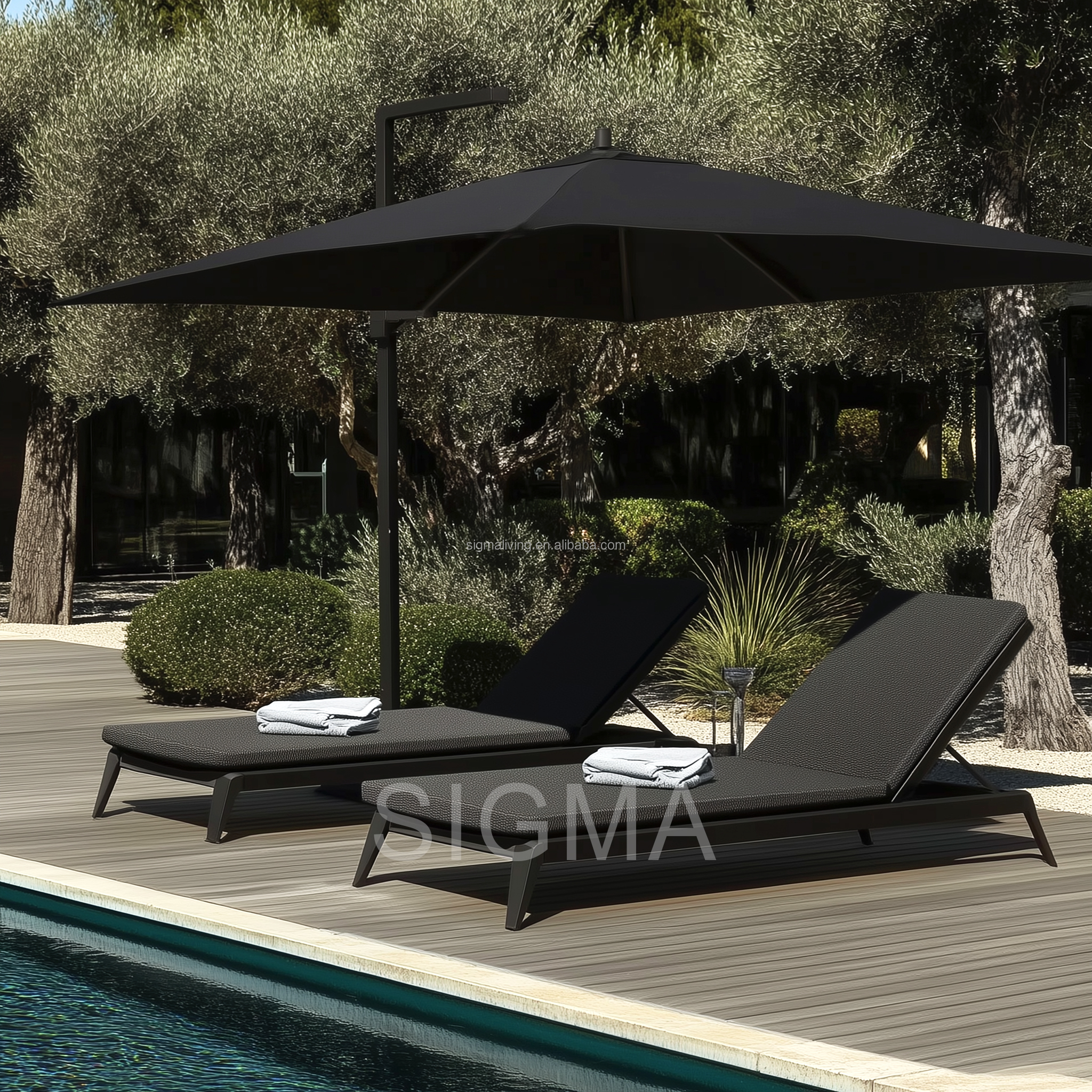 New High End Customized Minimalism Designer Modern Hotel Exterior Outdoor Patio Villa Aluminum Day Bed Furniture Lounger Sun Bed