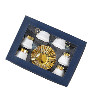 Juego de Taza y Platillo de Café Turco con Borde Dorado, Estilo Vintage, Forma Ondulada, Cerámica Ecológica, Incluye Paquete de Regalo - Product Image 2