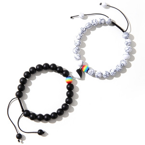 Heart Shaped Turquoise <b>Couple</b> <b>Bracelet</b> Set Natural Stone Beads Adjustable Braided Cord Women Fashion Jewelry Spring 2024 - Product Image 4