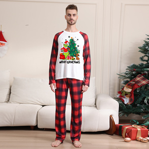 Ensemble Pyjama De Noël Imprimé Dessin Animé Drôle Grinch Pour <span class=keywords><strong>Famille</strong></span>, Tenue D'Intérieur À Carreaux Rouges Manches Longues Pour Fêtes Élégantes - Product Image 5