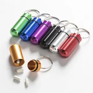 Custom small size metal waterproof aluminum pill box case keychain