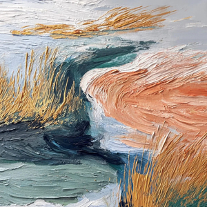 Peinture abstraite texturée de paysage fluvial Golden Estuary, peinte à la main à l'huile sur toile avec cadre, décoration murale contemporaine - Product Image 6
