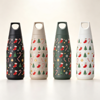 Bouteille d'eau isotherme en acier inoxydable à double paroi avec poignée et couvercle, impression intégrale, 580 ml/1080 ml, cadeau de Noël 2026