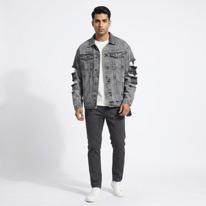 Wholesale Mens <b>Coat</b> Cotton Washed Oversized Distressed <b>Boyfriend</b> Denim Jacket - Product Image 1