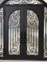 Porte d'entrée moderne de luxe en fer forgé, robuste, sécurisée, pare-balles, pour villa, double battant, épaisseur de panneau 50 mm