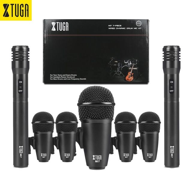 XTUGA MI7 Color Box Professional 7-Piece Drum Microphone Kit Dynamic Condenser Instrument Mics for Drum Set, Live Performance