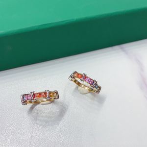 Aazuo 18K Solid Yellow <b>Gold</b> Rainbow Line <b>Cocktail</b> <b>Rings</b> Natural Sapphires Princess Cut Diamonds Pave Setting Luxury Wedding - Product Image 5