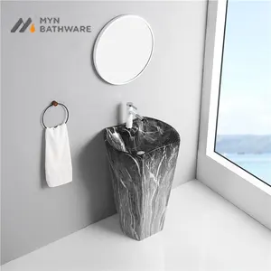 Europäisches Modedesign Waschbecken beige schwarzer Marmor Farbe Naturstein großes Sockel Waschbecken