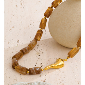 Jinyou 4107 thời trang handmade mùa thu Vòng cổ thép không gỉ Nâu nhựa hạt Chuỗi vòng cổ cho món quà trang sức - Product Image 3