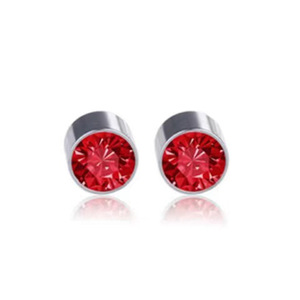 Magnetic Round Bezel Set Gem <b>Stud</b> <b>Earrings</b> | 316L Stainless Steel Hypoallergenic Unisex Fashion Jewelry - Product Image 3
