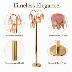 Lámpara de Pie de Lujo con Forma de Tulipán, en Oferta, de Metal Dorado con Pantalla de Vidrio Rosa, E26, 180 cm, para Sala de Estar, Dormitorio, Decoración del Hogar - Product Image 3