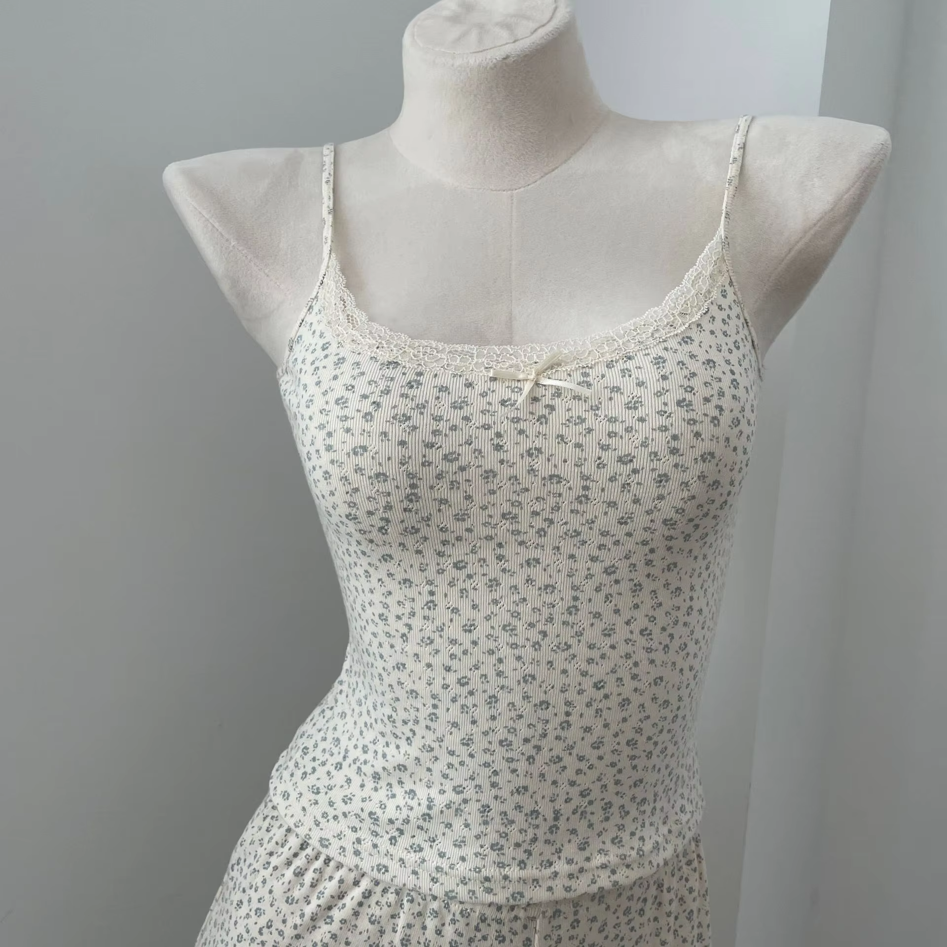 Apricot bottom with blue flower--vest