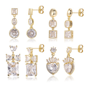 CM takı pirinç zirkon 14K altın kaplama küpe Aretes De Oro Laminado kadınlar moda küpe bırak saplama küpe papyon kalp - Product Image 2