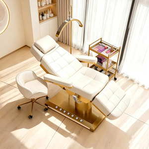 <span class=keywords><strong>Lit</strong></span> de massage électrique en cuir Golden Base, luxueux et inclinable, pour soins du visage et extensions de cils, avec éclairage LED intégré - Product Image 6